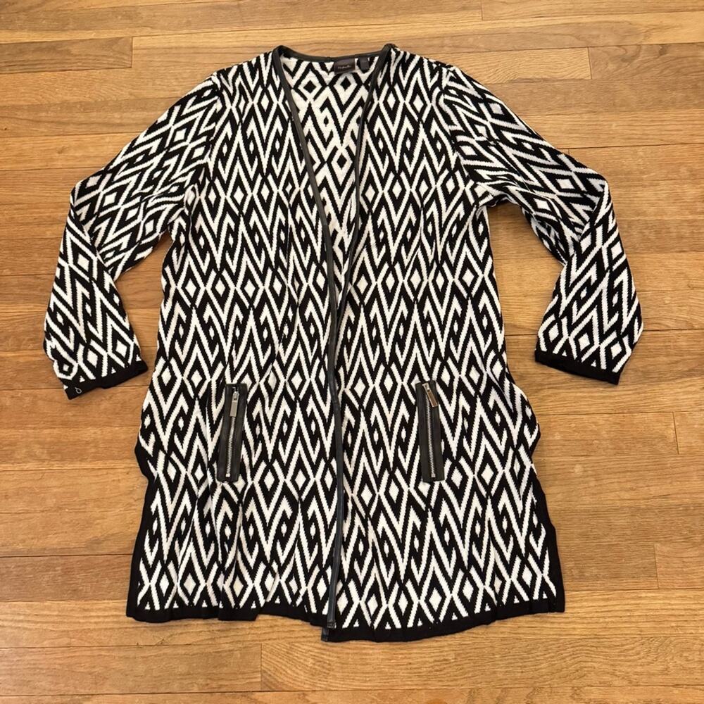 Rafaella black white open front long sleeve tunic sweater shirt top size XL
 b40